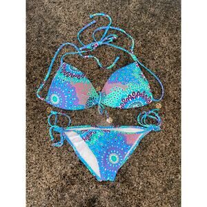 Luli Fama Swim Bikini GOTAS DE CRISTAL Molded  Top/ Tie Bottom mixed size L S